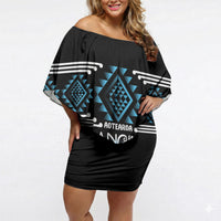 Aotearoa Atua Ranginui Personalised Off Shoulder Short Dress Maori Sky Father Taniko Motifs