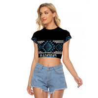Aotearoa Atua Ranginui Personalised Raglan Cropped T Shirt Maori Sky Father Taniko Motifs