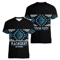 Aotearoa Atua Ranginui Personalised Women V-Neck T-Shirt Maori Sky Father Taniko Motifs