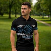 Aotearoa Atua Ranginui Personalised Zipper Polo Shirt Maori Sky Father Taniko Motifs