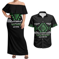 Aotearoa Atua Papatuanuku Personalised Couples Matching Off Shoulder Maxi Dress and Hawaiian Shirt Maori Earth Mother Taniko Motifs