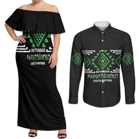Aotearoa Atua Papatuanuku Personalised Couples Matching Off Shoulder Maxi Dress and Long Sleeve Button Shirt Maori Earth Mother Taniko Motifs