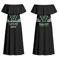 Aotearoa Atua Papatuanuku Personalised Couples Matching Off Shoulder Maxi Dress and Long Sleeve Button Shirt Maori Earth Mother Taniko Motifs
