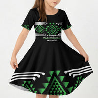 Aotearoa Atua Papatuanuku Personalised Kid Short Sleeve Dress Maori Earth Mother Taniko Motifs