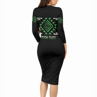 Aotearoa Atua Papatuanuku Personalised Long Sleeve Bodycon Dress Maori Earth Mother Taniko Motifs