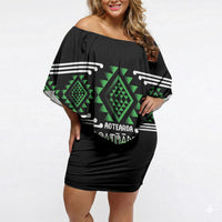Aotearoa Atua Papatuanuku Personalised Off Shoulder Short Dress Maori Earth Mother Taniko Motifs