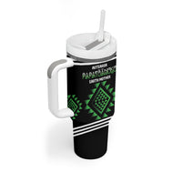 Aotearoa Atua Papatuanuku Personalised Tumbler With Handle Maori Earth Mother Taniko Motifs