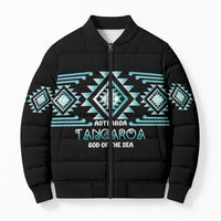 Aotearoa Atua Tangaroa Personalised Bomber Puffer Jacket Maori God Of The Sea Taniko Motifs