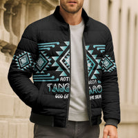 Aotearoa Atua Tangaroa Personalised Bomber Puffer Jacket Maori God Of The Sea Taniko Motifs