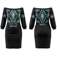 Aotearoa Atua Tangaroa Personalised Couples Matching Off The Shoulder Long Sleeve Dress and Long Sleeve Button Shirt Maori God Of The Sea Taniko Motifs