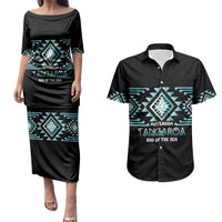 Aotearoa Atua Tangaroa Personalised Couples Matching Puletasi and Hawaiian Shirt Maori God Of The Sea Taniko Motifs