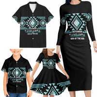 Aotearoa Atua Tangaroa Personalised Family Matching Long Sleeve Bodycon Dress and Hawaiian Shirt Maori God Of The Sea Taniko Motifs