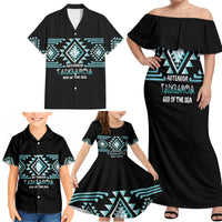 Aotearoa Atua Tangaroa Personalised Family Matching Off Shoulder Maxi Dress and Hawaiian Shirt Maori God Of The Sea Taniko Motifs