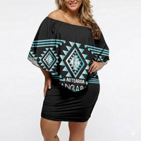 Aotearoa Atua Tangaroa Personalised Off Shoulder Short Dress Maori God Of The Sea Taniko Motifs