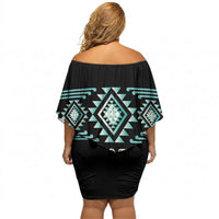 Aotearoa Atua Tangaroa Personalised Off Shoulder Short Dress Maori God Of The Sea Taniko Motifs