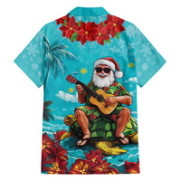 Hawaii Christmas Family Matching Tank Maxi Dress and Hawaiian Shirt Mele Kalikimaka Poinsettia Lei - Cyan