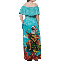 Hawaii Christmas Off Shoulder Maxi Dress Mele Kalikimaka Poinsettia Lei - Cyan