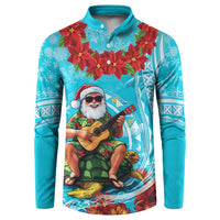 Hawaii Christmas Button Sweatshirt Mele Kalikimaka Poinsettia Lei Polynesian - Blue