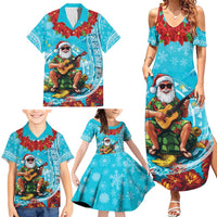 Hawaii Christmas Family Matching Summer Maxi Dress and Hawaiian Shirt Mele Kalikimaka Poinsettia Lei Polynesian - Blue