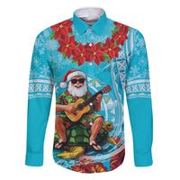 Hawaii Christmas Family Matching Tank Maxi Dress and Hawaiian Shirt Mele Kalikimaka Poinsettia Lei Polynesian - Blue
