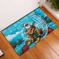 Hawaii Christmas Rubber Doormat Mele Kalikimaka Poinsettia Lei Polynesian - Blue LT14 - Polynesian Pride