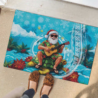 Hawaii Christmas Rubber Doormat Mele Kalikimaka Poinsettia Lei Polynesian - Blue LT14 - Polynesian Pride