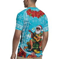 Hawaii Christmas Rugby Jersey Mele Kalikimaka Poinsettia Lei Polynesian - Blue