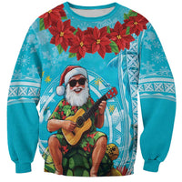 Hawaii Christmas Sweatshirt Mele Kalikimaka Poinsettia Lei Polynesian - Blue