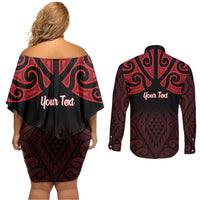 Personalised Keep Maori Wards New Zealand Couples Matching Off Shoulder Short Dress and Long Sleeve Button Shirt Stronger Together Aotearoa Taniko - Polynesian Pride