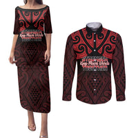 Personalised Keep Maori Wards New Zealand Couples Matching Puletasi and Long Sleeve Button Shirt Stronger Together Aotearoa Taniko - Polynesian Pride