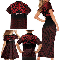 Personalised Keep Maori Wards New Zealand Family Matching Short Sleeve Bodycon Dress and Hawaiian Shirt Stronger Together Aotearoa Taniko - Polynesian Pride
