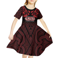 Personalised Keep Maori Wards New Zealand Kid Short Sleeve Dress Stronger Together Aotearoa Taniko - Polynesian Pride