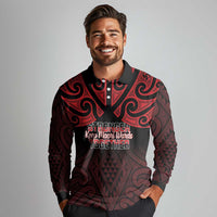 Personalised Keep Maori Wards New Zealand Long Sleeve Polo Shirt Stronger Together Aotearoa Taniko - Polynesian Pride