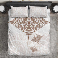 New Zealand Manta Ray Tattoo Bedding Set Aotearoa Maori Haehae Beige - Polynesian Pride