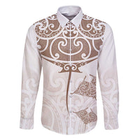 New Zealand Manta Ray Tattoo Family Matching Tank Maxi Dress and Hawaiian Shirt Aotearoa Maori Haehae Beige - Polynesian Pride