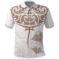 New Zealand Manta Ray Tattoo Polo Shirt Aotearoa Maori Haehae Beige LT14 White - Polynesian Pride