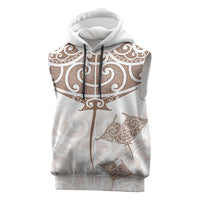 New Zealand Manta Ray Tattoo Sleeveless Hoodie Aotearoa Maori Haehae Beige LT14 White - Polynesian Pride