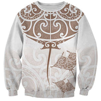 New Zealand Manta Ray Tattoo Sweatshirt Aotearoa Maori Haehae Beige - Polynesian Pride