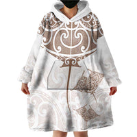 New Zealand Manta Ray Tattoo Wearable Blanket Hoodie Aotearoa Maori Haehae Beige - Polynesian Pride