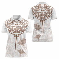 New Zealand Manta Ray Tattoo Women Polo Shirt Aotearoa Maori Haehae Beige - Polynesian Pride