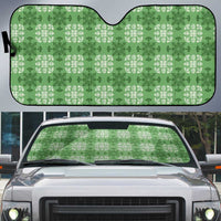 Green Hawaiian Quilt Auto Sun Shade Hawaii Pineapple Monstera Palaka Motifs - Polynesian Pride