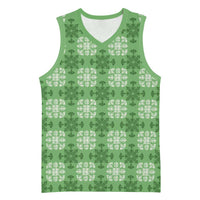 Green Hawaiian Quilt Basketball Jersey Hawaii Pineapple Monstera Palaka Motifs - Polynesian Pride