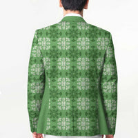 Green Hawaiian Quilt Blazer Hawaii Pineapple Monstera Palaka Motifs - Polynesian Pride