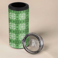 Green Hawaiian Quilt 4 in 1 Can Cooler Tumbler Hawaii Pineapple Monstera Palaka Motifs - Polynesian Pride