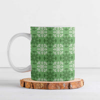 Green Hawaiian Quilt Ceramic Mug Hawaii Pineapple Monstera Palaka Motifs - Polynesian Pride