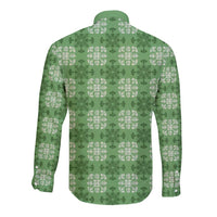 Green Hawaiian Quilt Long Sleeve Button Shirt Hawaii Pineapple Monstera Palaka Motifs - Polynesian Pride
