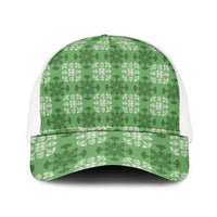 Green Hawaiian Quilt Mesh Trucker Cap Hawaii Pineapple Monstera Palaka Motifs - Polynesian Pride