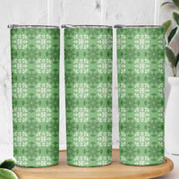 Green Hawaiian Quilt Skinny Tumbler Hawaii Pineapple Monstera Palaka Motifs - Polynesian Pride