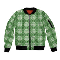 Green Hawaiian Quilt Sleeve Zip Bomber Jacket Hawaii Pineapple Monstera Palaka Motifs - Polynesian Pride