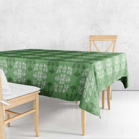Green Hawaiian Quilt Tablecloth Hawaii Pineapple Monstera Palaka Motifs - Polynesian Pride